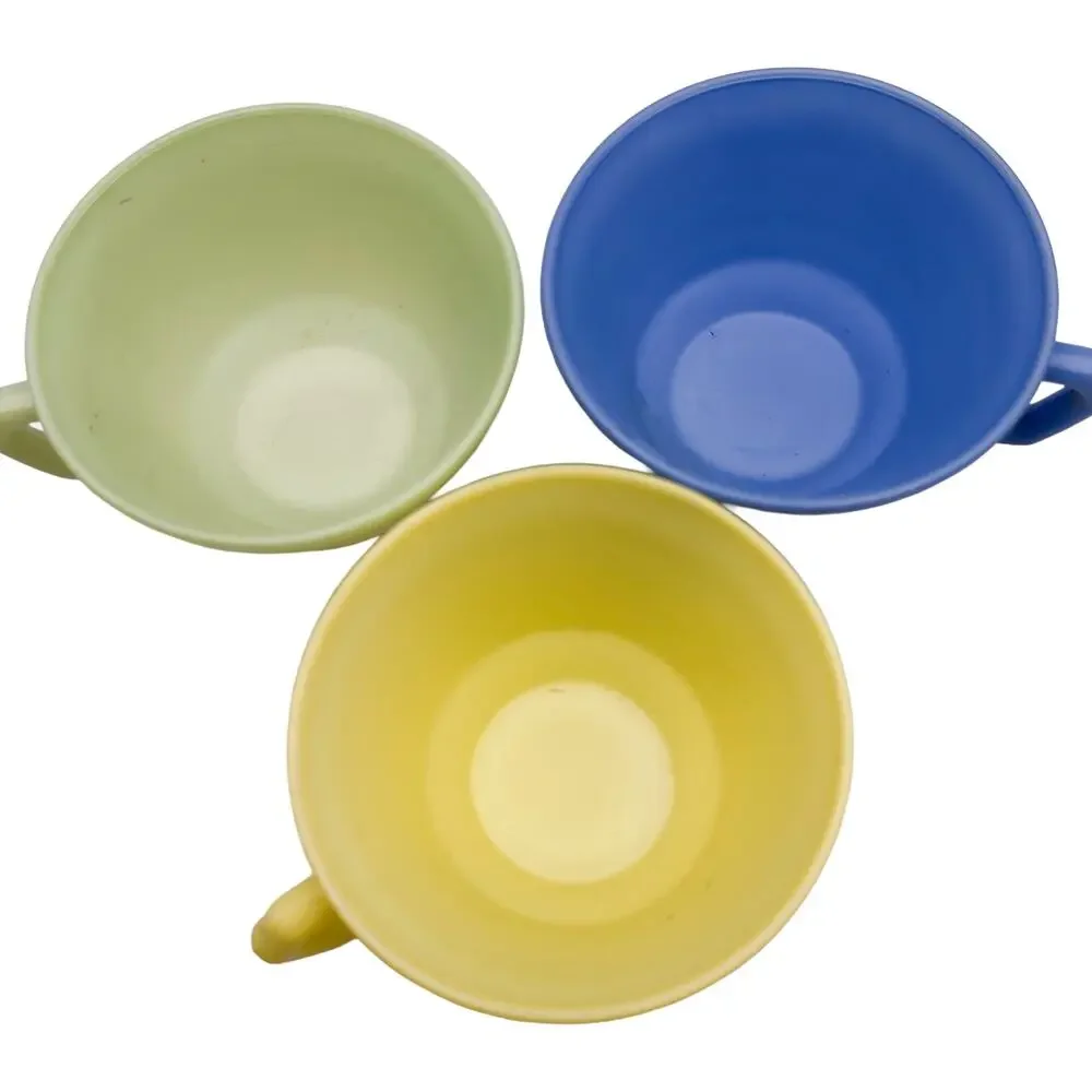 Vintage 1950s Set of 3 Hazel-Atlas Milk Glass Tea Cups Yellow/Green/Blue